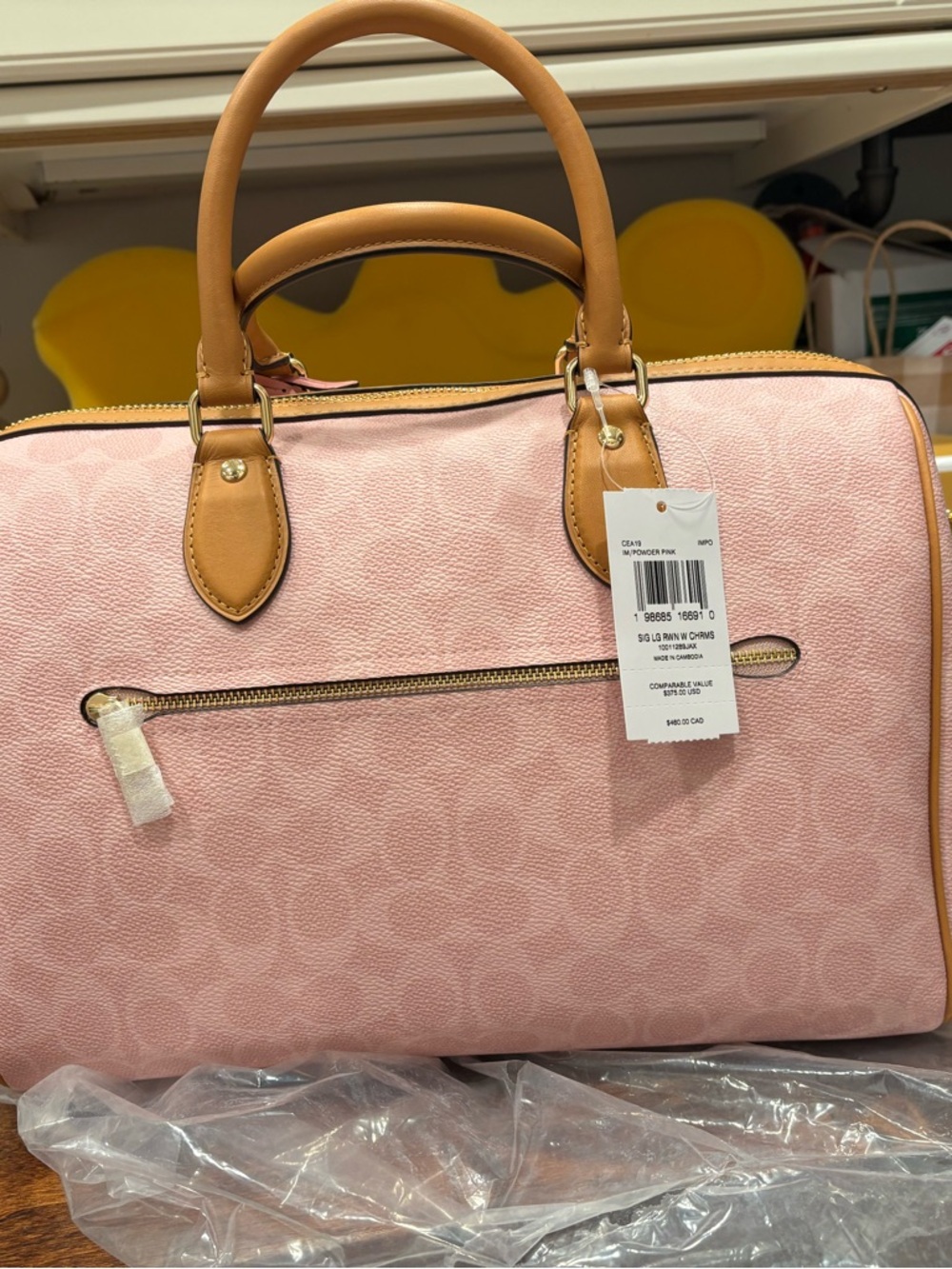 COACH Pink Leather Satchel with Tan Trim & Floral Charm - Picture 2 of 5
